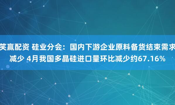 笑赢配资 硅业分会：国内下游企业原料备货结束需求减少 4月我国多晶硅进口量环比减少约67.16%